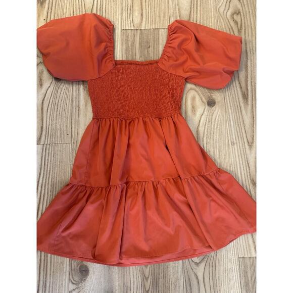 Unbranded Dress with puff sleeves and front smocking Size Small Orange - Picture 3 of 5